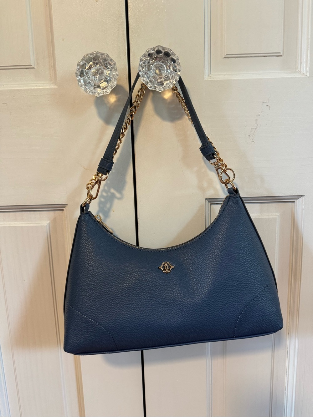 Nanette Lepore Navy Shoulder Bag with Gold Chain Detail